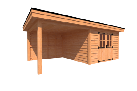 Tuinhuis met veranda plat dak 350 x 350 + 300cm Tuinhuis met veranda plat dak 350 x 350 + 300cm