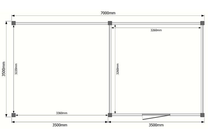 Tuinhuis met veranda plat dak 350 x 350 + 350cm