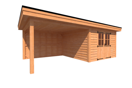 Tuinhuis met veranda plat dak 350 x 350 + 350cm