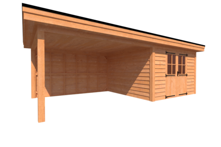 Tuinhuis met veranda plat dak 350 x 350 + 400cm Tuinhuis met veranda plat dak 350 x 350 + 400cm