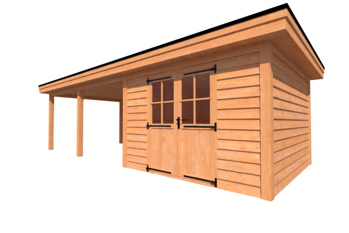 Tuinhuis met veranda plat dak 350 x 350 + 500cm