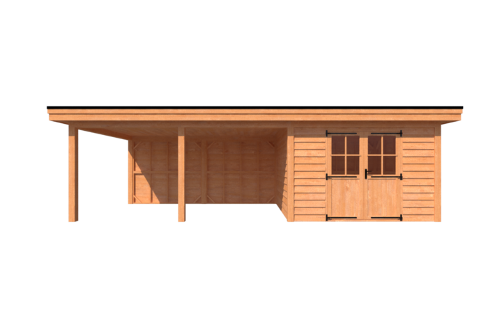 Tuinhuis met veranda plat dak 350 x 350 + 500cm