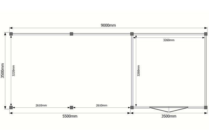 Tuinhuis met veranda plat dak 350 x 350 + 550cm Tuinhuis met veranda plat dak 350 x 350 + 550cm