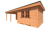 Tuinhuis met veranda plat dak 350 x 350 + 550cm Tuinhuis met veranda plat dak 350 x 350 + 550cm