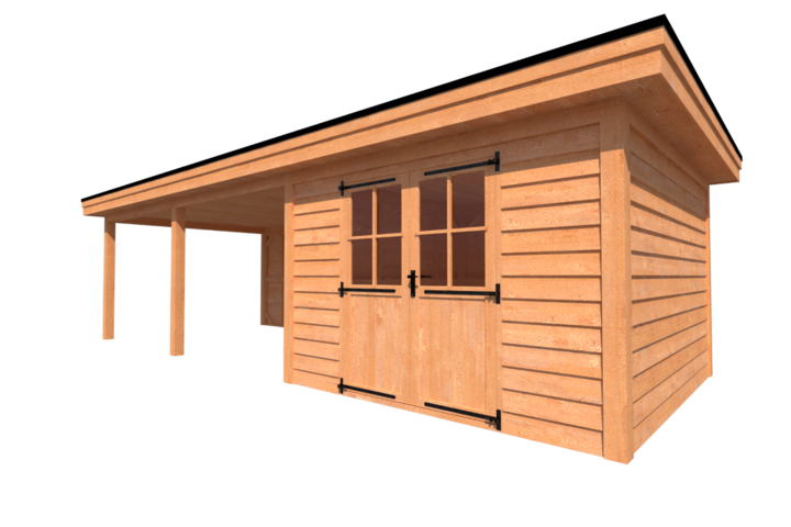 Tuinhuis met veranda plat dak 350 x 350 + 550cm Tuinhuis met veranda plat dak 350 x 350 + 550cm