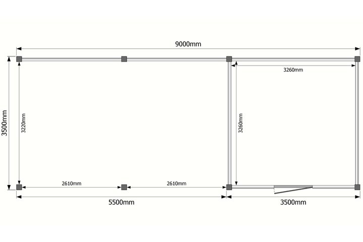 Tuinhuis met veranda plat dak 350 x 350 + 550cm Tuinhuis met veranda plat dak 350 x 350 + 550cm