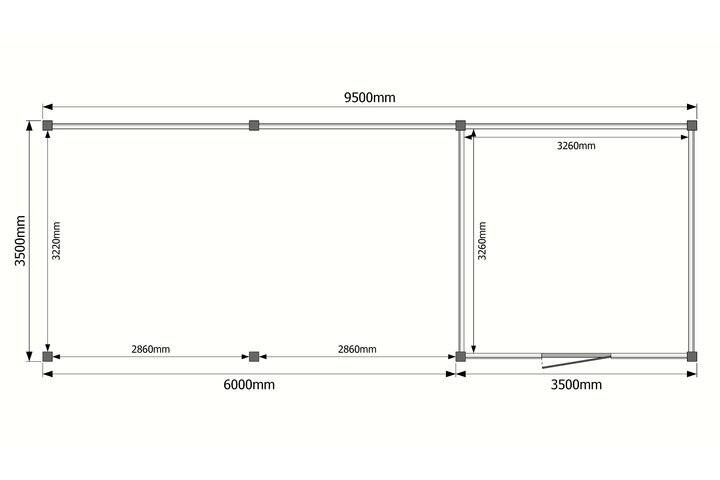 Tuinhuis met veranda plat dak 350 x 350 + 600cm Tuinhuis met veranda plat dak 350 x 350 + 600cm