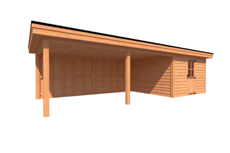 Tuinhuis met veranda plat dak 350 x 350 + 600cm