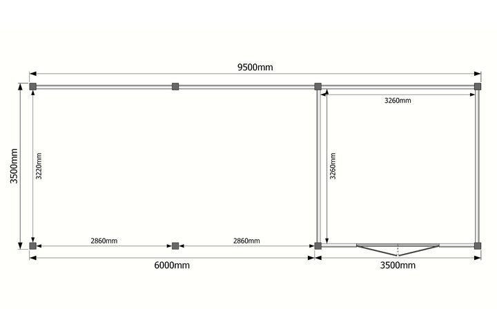 Tuinhuis met veranda plat dak 350 x 350 + 600cm