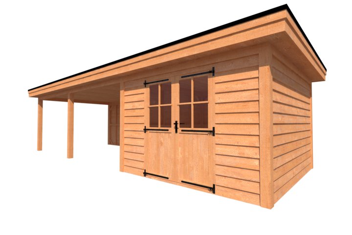 Tuinhuis met veranda plat dak 350 x 350 + 600cm