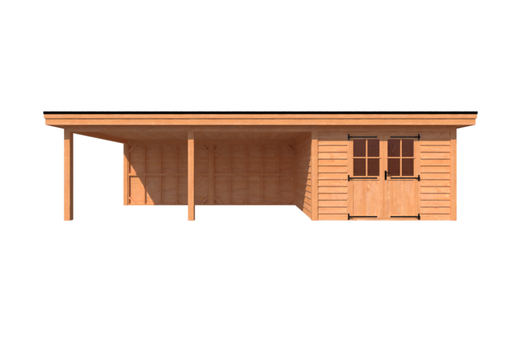Tuinhuis met veranda plat dak 350 x 350 + 600cm