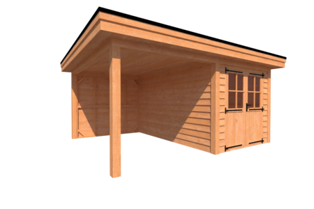 Tuinhuis met veranda plat dak 250 x 400 + 250cm Tuinhuis met veranda plat dak 250 x 400 + 250cm