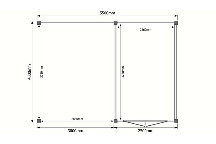 Tuinhuis met veranda plat dak 250 x 400 + 300cm Tuinhuis met veranda plat dak 250 x 400 + 300cm