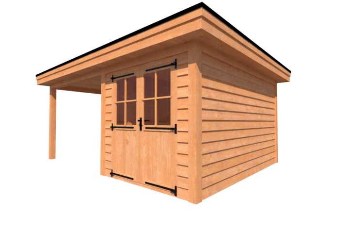 Tuinhuis met veranda plat dak 250 x 400 + 300cm Tuinhuis met veranda plat dak 250 x 400 + 300cm