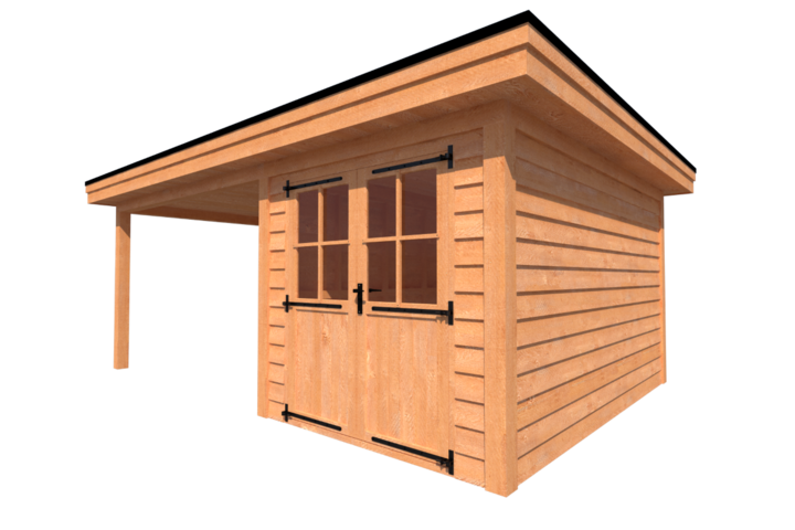 Tuinhuis met veranda plat dak 250 x 400 + 350cm Tuinhuis met veranda plat dak 250 x 400 + 350cm