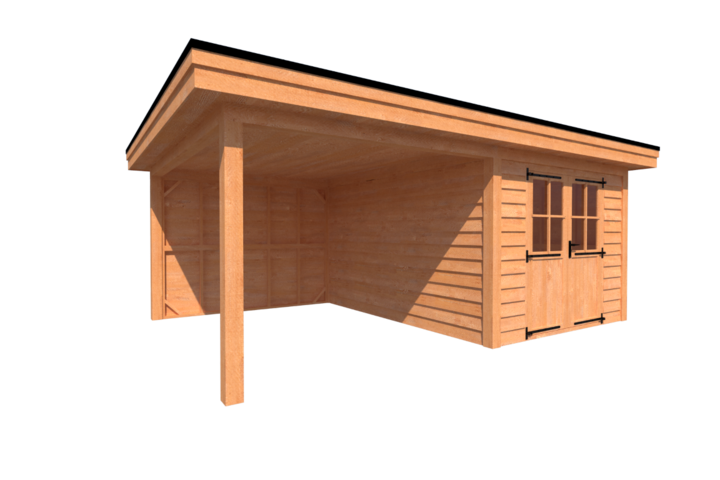 Tuinhuis met veranda plat dak 300 x 400 + 300cm