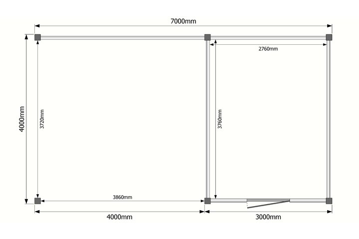 Tuinhuis met veranda plat dak 300 x 400 + 400cm
