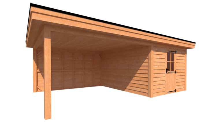 Tuinhuis met veranda plat dak 300 x 400 + 400cm