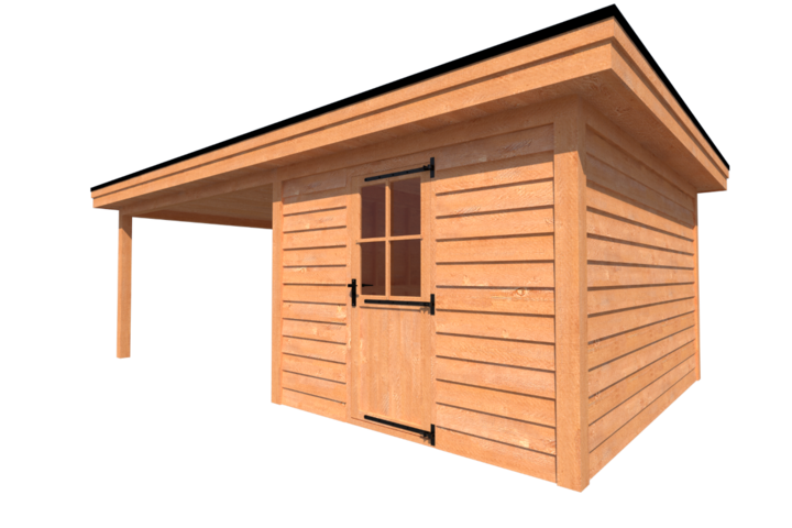 Tuinhuis met veranda plat dak 300 x 400 + 400cm