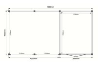 Tuinhuis met veranda plat dak 300 x 400 + 450cm