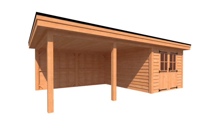 Tuinhuis met veranda plat dak 300 x 400 + 450cm