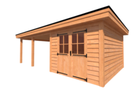 Tuinhuis met veranda plat dak 300 x 400 + 450cm