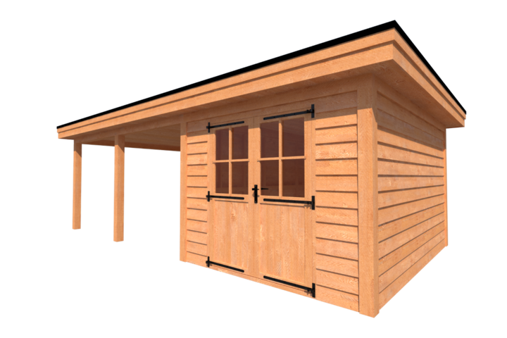 Tuinhuis met veranda plat dak 300 x 400 + 450cm