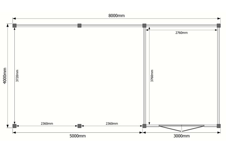 Tuinhuis met veranda plat dak 300 x 400 + 500cm Tuinhuis met veranda plat dak 300 x 400 + 500cm