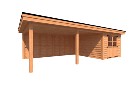 Tuinhuis met veranda plat dak 300 x 400 + 550cm Tuinhuis met veranda plat dak 300 x 400 + 550cm