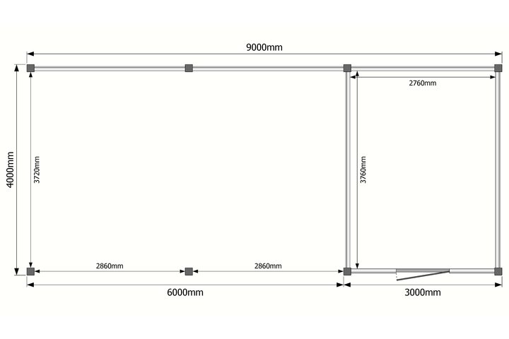 Tuinhuis met veranda plat dak 300 x 400 + 600cm Tuinhuis met veranda plat dak 300 x 400 + 600cm