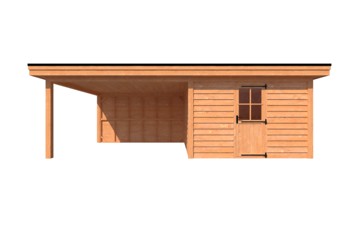 Tuinhuis met veranda plat dak 350 x 400 + 400cm Tuinhuis met veranda plat dak 350 x 400 + 400cm