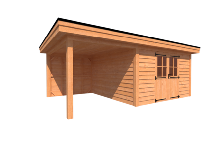 Tuinhuis met veranda plat dak 400 x 400 + 250cm Tuinhuis met veranda plat dak 400 x 400 + 250cm