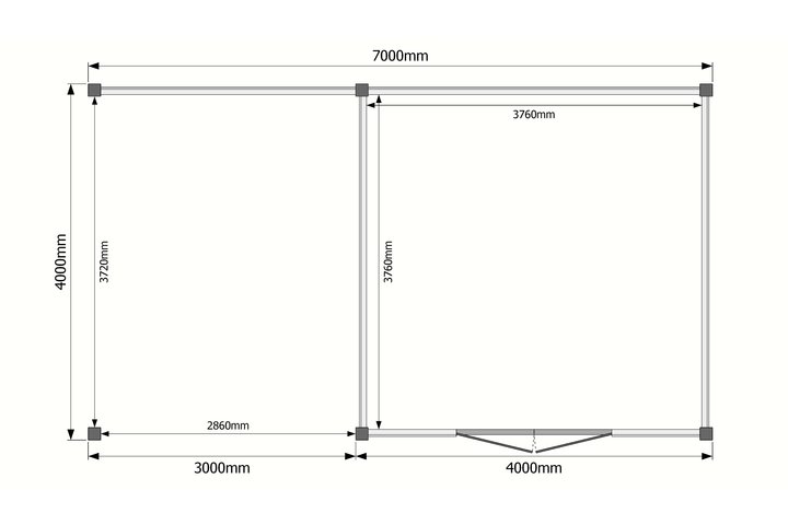 Tuinhuis met veranda plat dak 400 x 400 + 300cm Tuinhuis met veranda plat dak 400 x 400 + 300cm