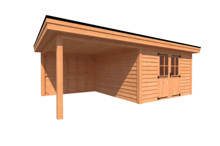 Tuinhuis met veranda plat dak 400 x 400 + 300cm Tuinhuis met veranda plat dak 400 x 400 + 300cm