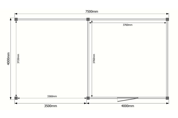 Tuinhuis met veranda plat dak 400 x 400 + 350cm