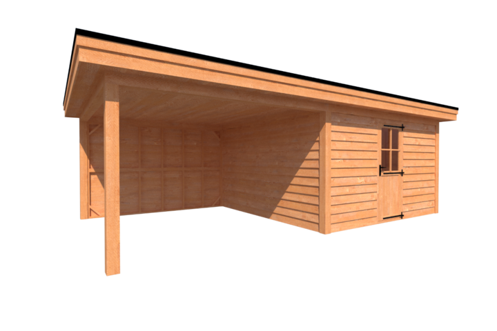 Tuinhuis met veranda plat dak 400 x 400 + 350cm