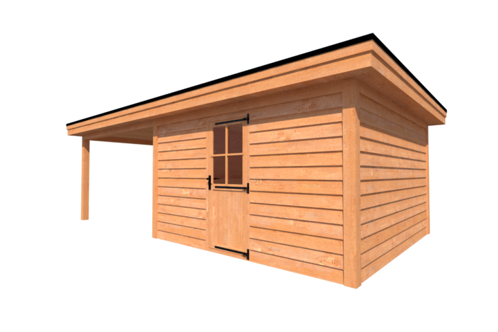 Tuinhuis met veranda plat dak 400 x 400 + 350cm