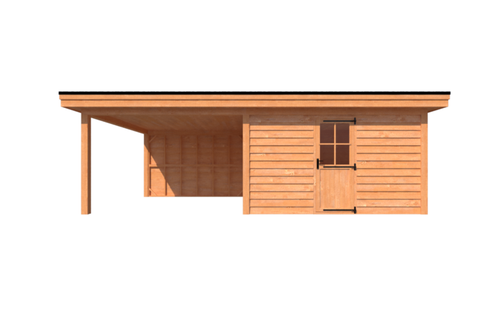 Tuinhuis met veranda plat dak 400 x 400 + 350cm