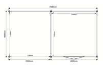 Tuinhuis met veranda plat dak 400 x 400 + 350cm