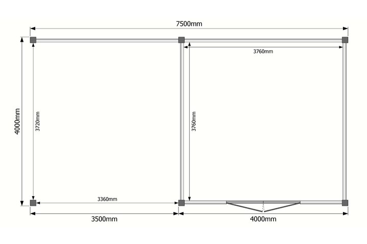 Tuinhuis met veranda plat dak 400 x 400 + 350cm