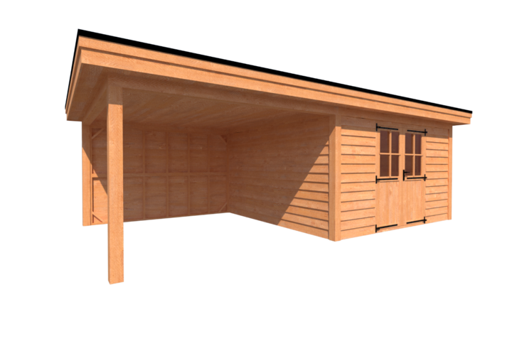 Tuinhuis met veranda plat dak 400 x 400 + 350cm