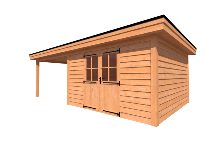 Tuinhuis met veranda plat dak 400 x 400 + 350cm