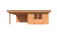Tuinhuis met veranda plat dak 400 x 400 + 350cm