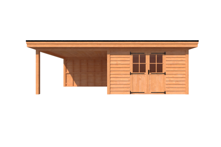 Tuinhuis met veranda plat dak 400 x 400 + 350cm