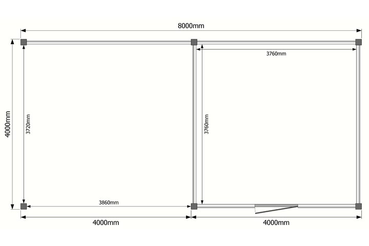 Tuinhuis met veranda plat dak 400 x 400 + 400cm