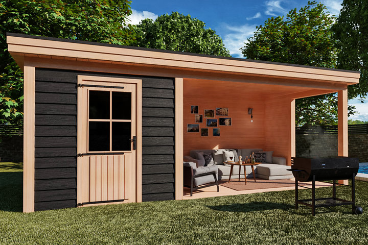 Tuinhuis met veranda plat dak 400 x 400 + 450cm Tuinhuis met veranda plat dak 400 x 400 + 450cm