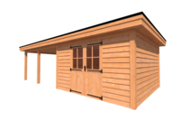 Tuinhuis met veranda plat dak 400 x 400 + 450cm