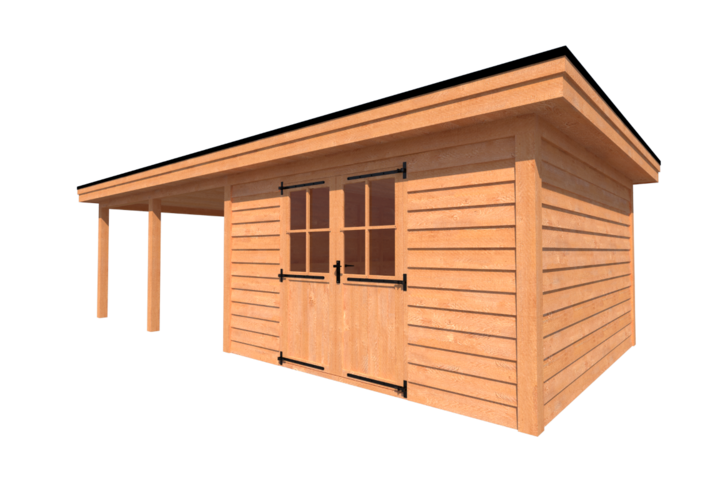 Tuinhuis met veranda plat dak 400 x 400 + 450cm