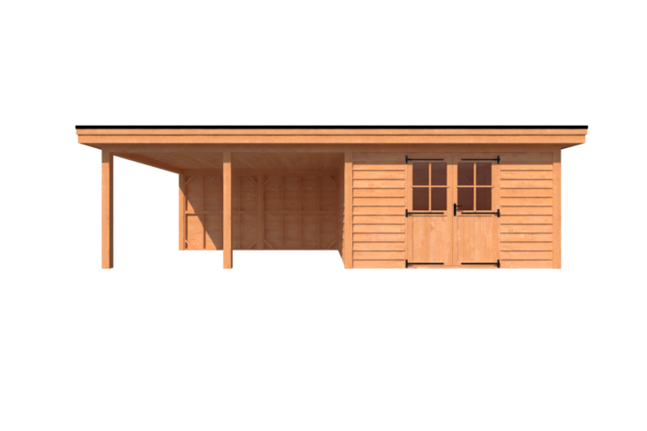 Tuinhuis met veranda plat dak 400 x 400 + 450cm