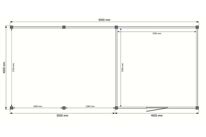 Tuinhuis met veranda plat dak 400 x 400 + 500cm Tuinhuis met veranda plat dak 400 x 400 + 500cm
